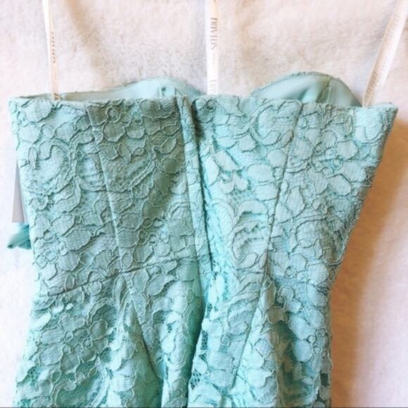 David’s Bridal Teal Short Strapless Lace Dress - Picture 6 of 16